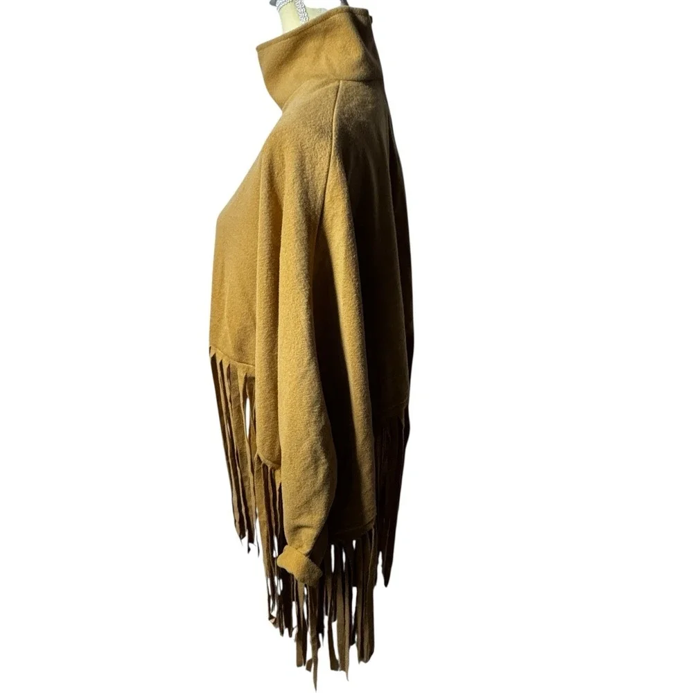 Women's XXL Faux Suede Fringe Top Brown Mock Neck Boho‎ Southwestern